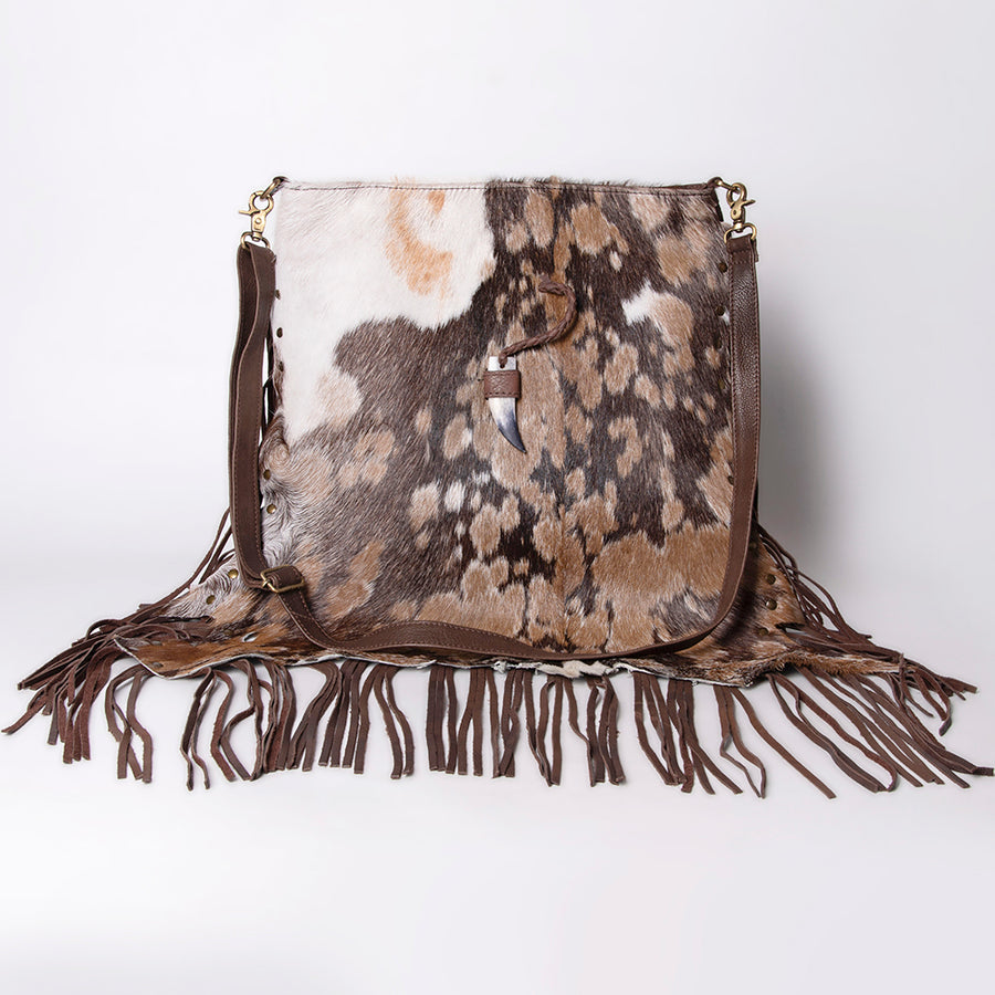 American Darling Large Cross body Bag Hair-On Cowhide Fringed Western Leather Purse with Rivets 16in x 16in