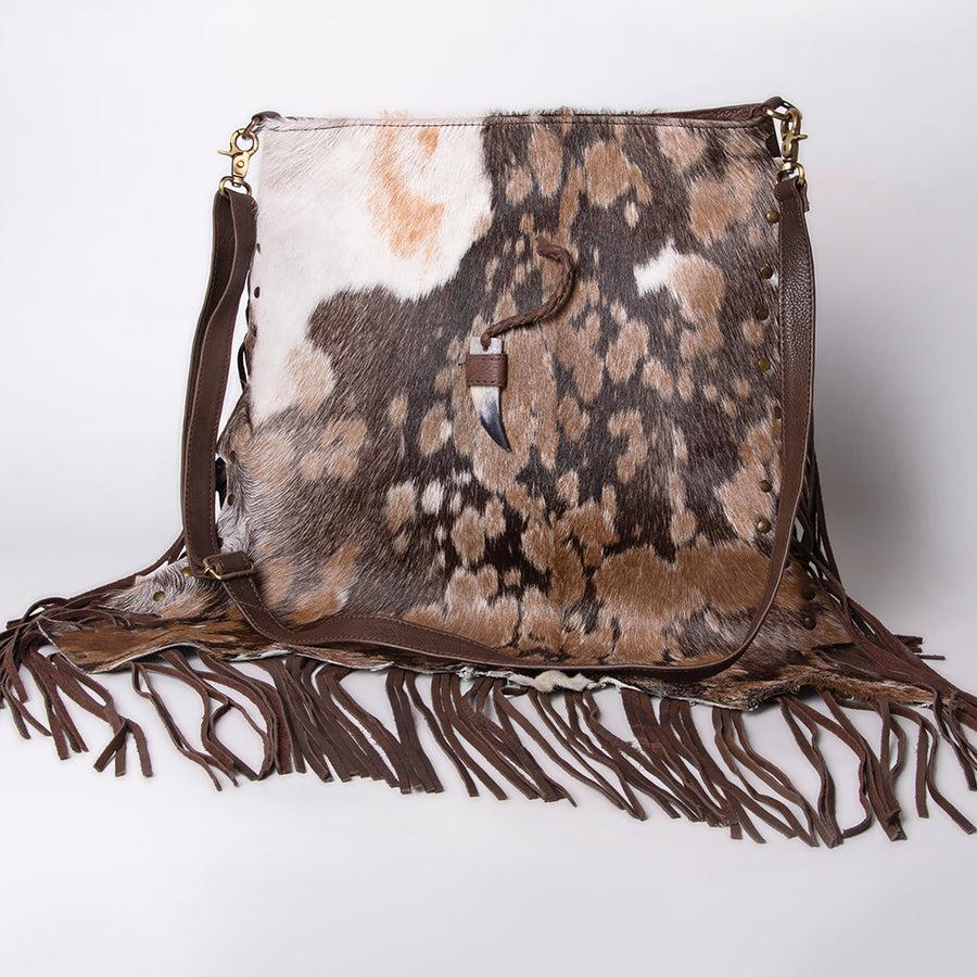 American Darling Hair-On Cowhide Large Cross body Bag - Fringed Western Leather Purse - Uhorse