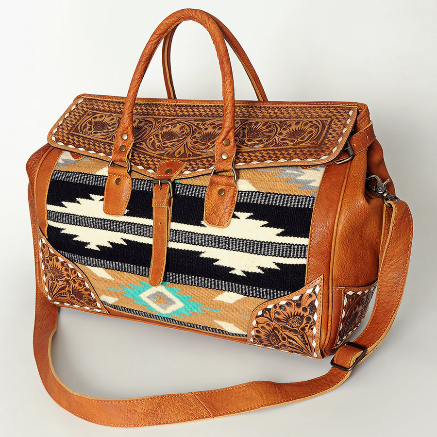 American Darling Hand Tooled Floral and Hand Woven Saddle Blanket Western Duffel Bag - Uhorse