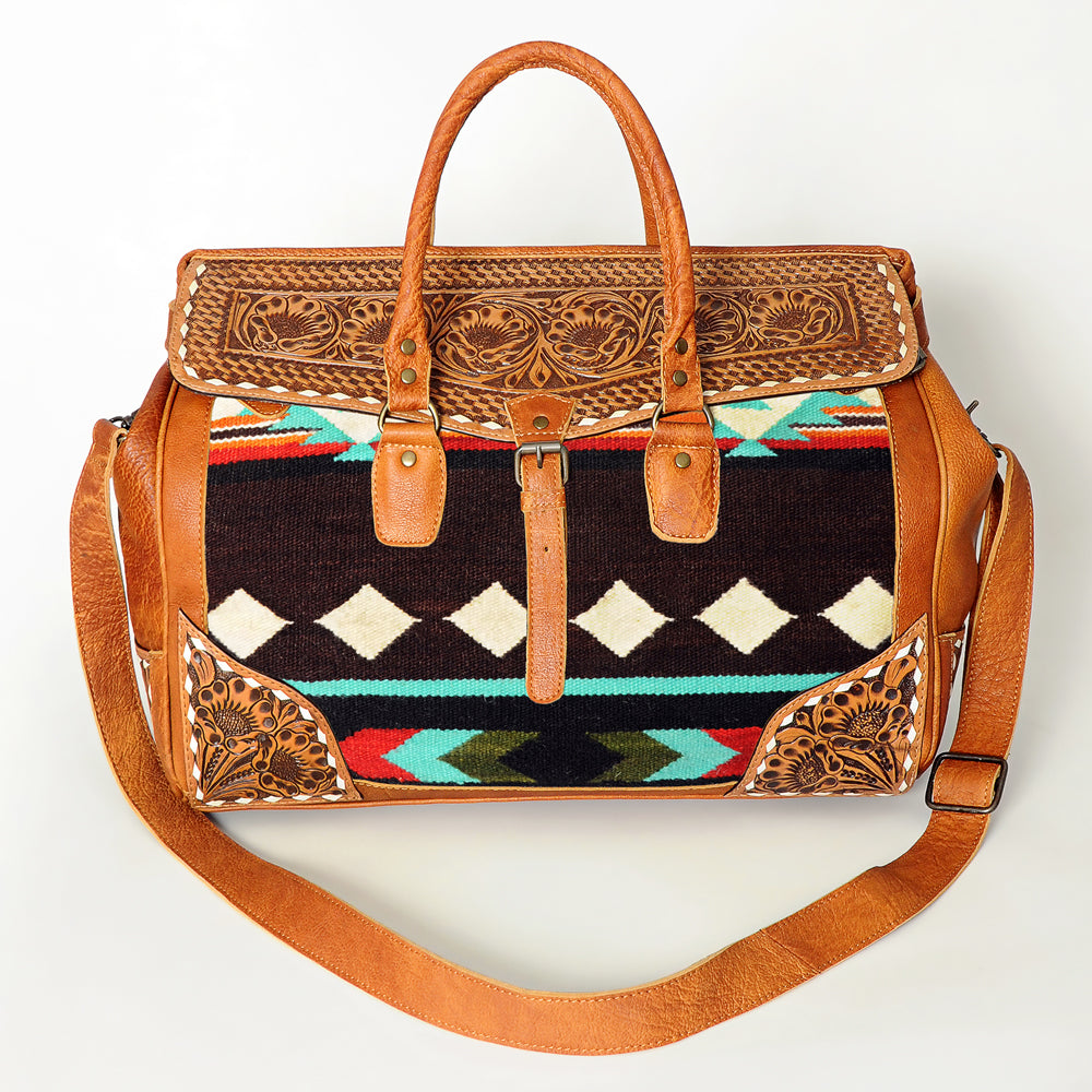 American Darling Duffel Saddle Blanket Hand Tooled Genuine Leather Western Women Bag | Handbag Duffle Weekend Travel Bags for