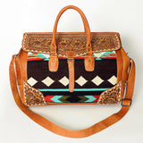 American Darling Duffel Saddle Blanket Hand Tooled Genuine Leather Western Women Bag | Handbag Duffle Weekend Travel Bags for