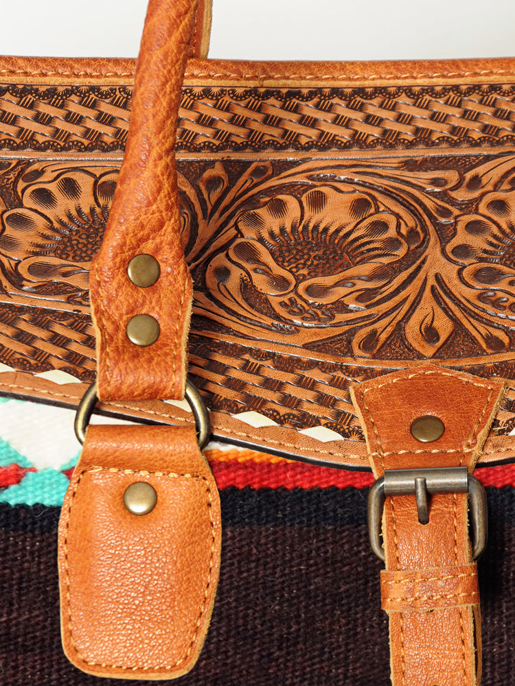 American Darling Duffel Saddle Blanket Hand Tooled Genuine Leather Western Women Bag | Handbag Duffle Weekend Travel Bags for