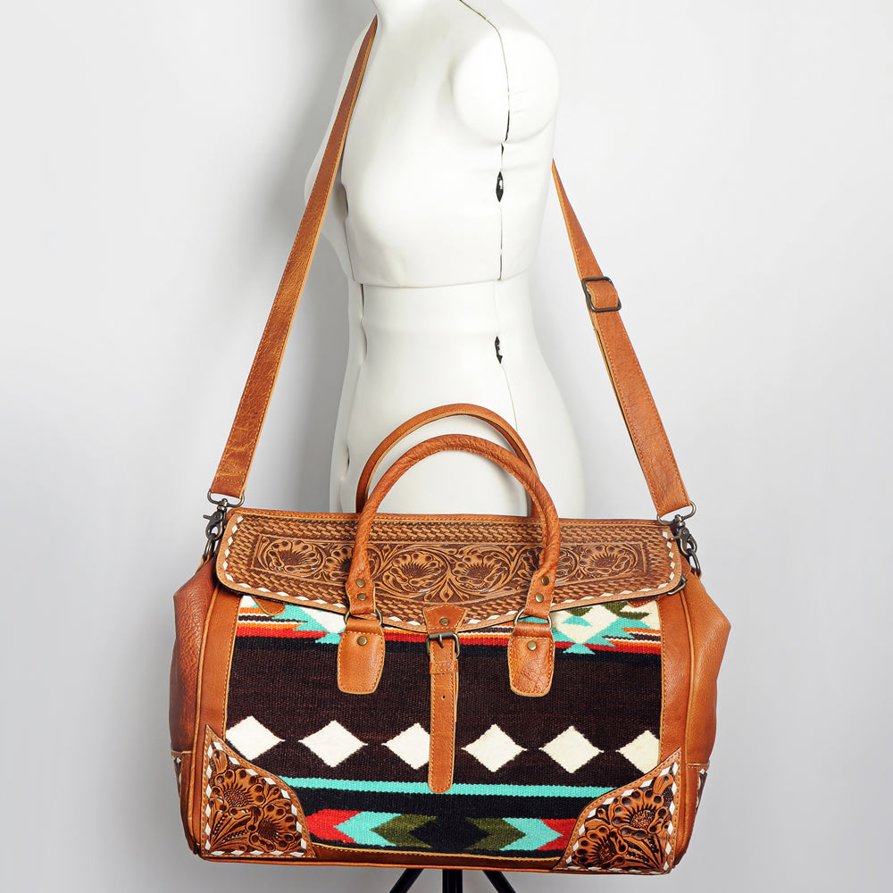 American Darling Duffel Saddle Blanket Hand Tooled Genuine Leather Western Women Bag | Handbag Duffle Weekend Travel Bags for