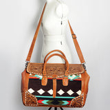 American Darling Duffel Saddle Blanket Hand Tooled Genuine Leather Western Women Bag | Handbag Duffle Weekend Travel Bags for