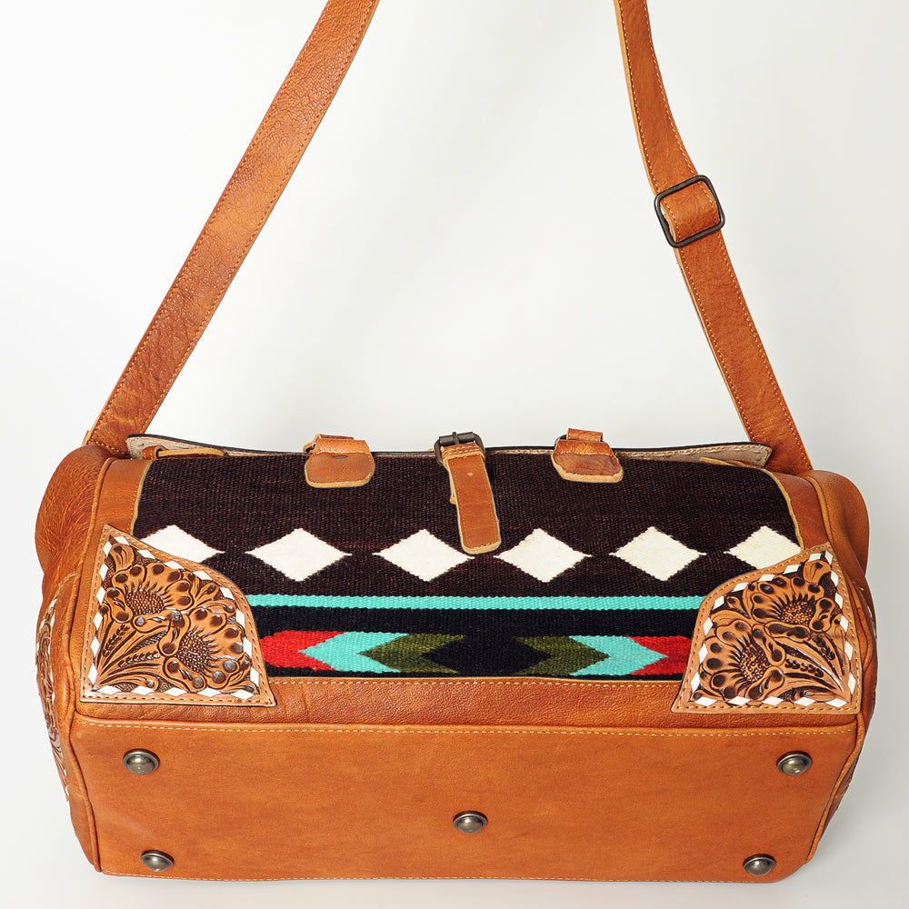 American Darling Duffel Saddle Blanket Hand Tooled Genuine Leather Western Women Bag | Handbag Duffle Weekend Travel Bags for