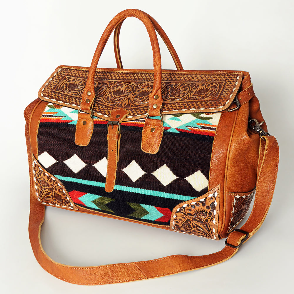 American Darling Duffel Saddle Blanket Hand Tooled Genuine Leather Western Women Bag | Handbag Duffle Weekend Travel Bags for