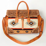 American Darling Duffel Saddle Blanket Hand Tooled Genuine Leather Western Women Bag | Handbag Duffle Weekend Travel Bags for