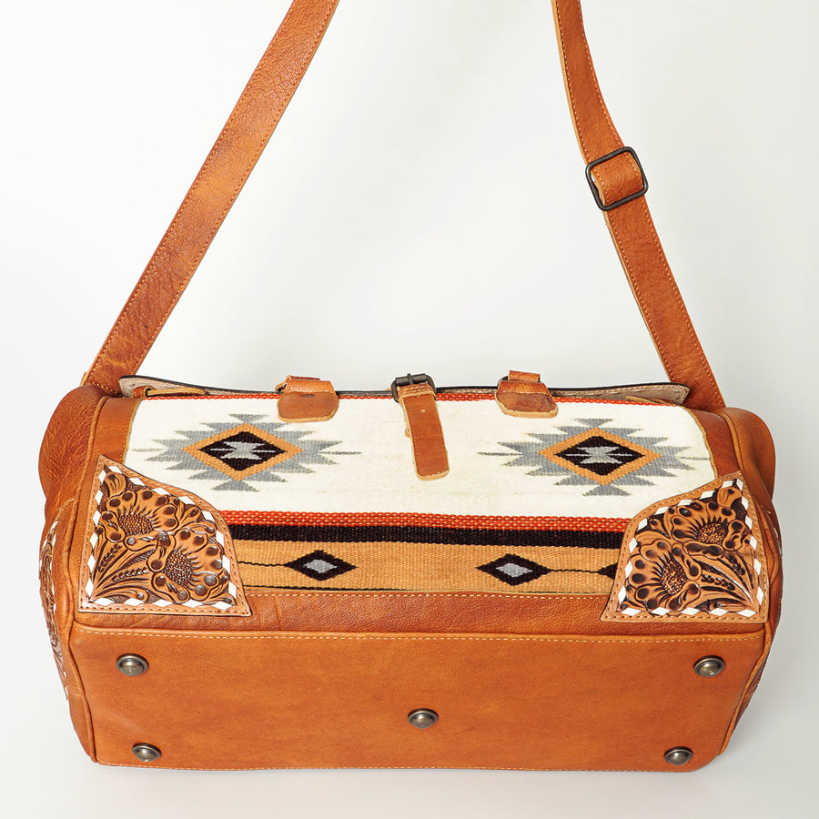 American Darling Duffel Bag Hand Tooled Floral Carved Hair-On Cowhide Genuine Vegetable Tanned Leather Travel Bag YKK Zipper