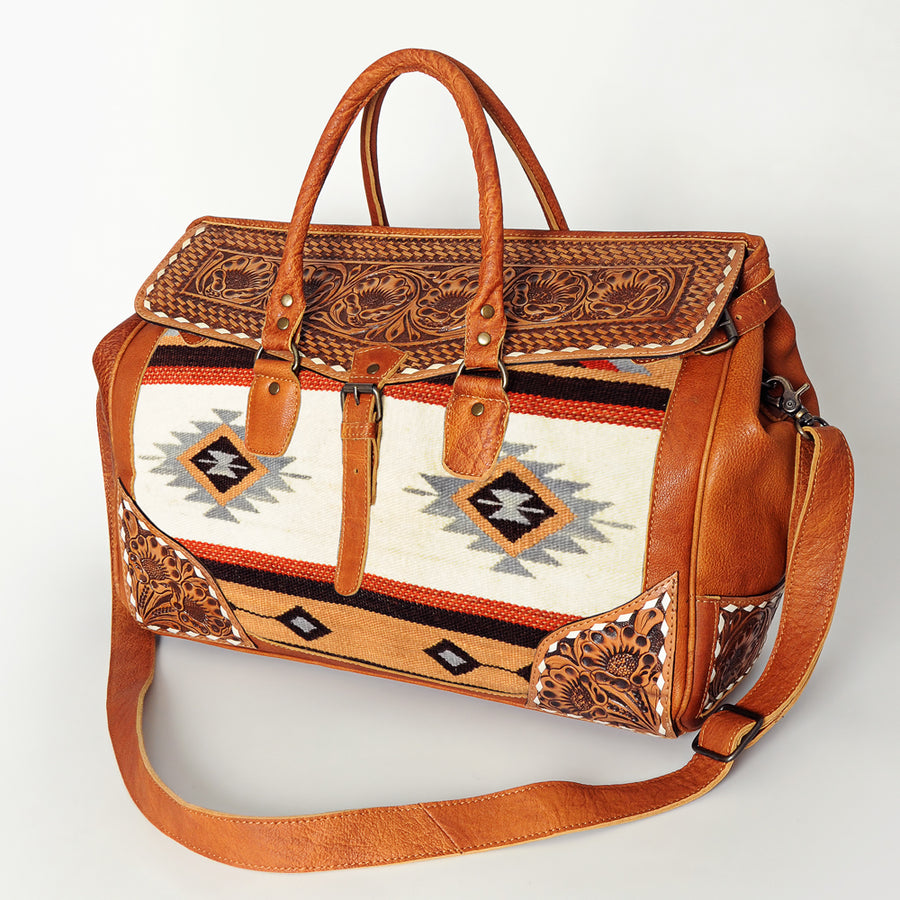 American Darling Hand Tooled Floral and Hand Woven Saddle Blanket Western Duffel Bag - Uhorse