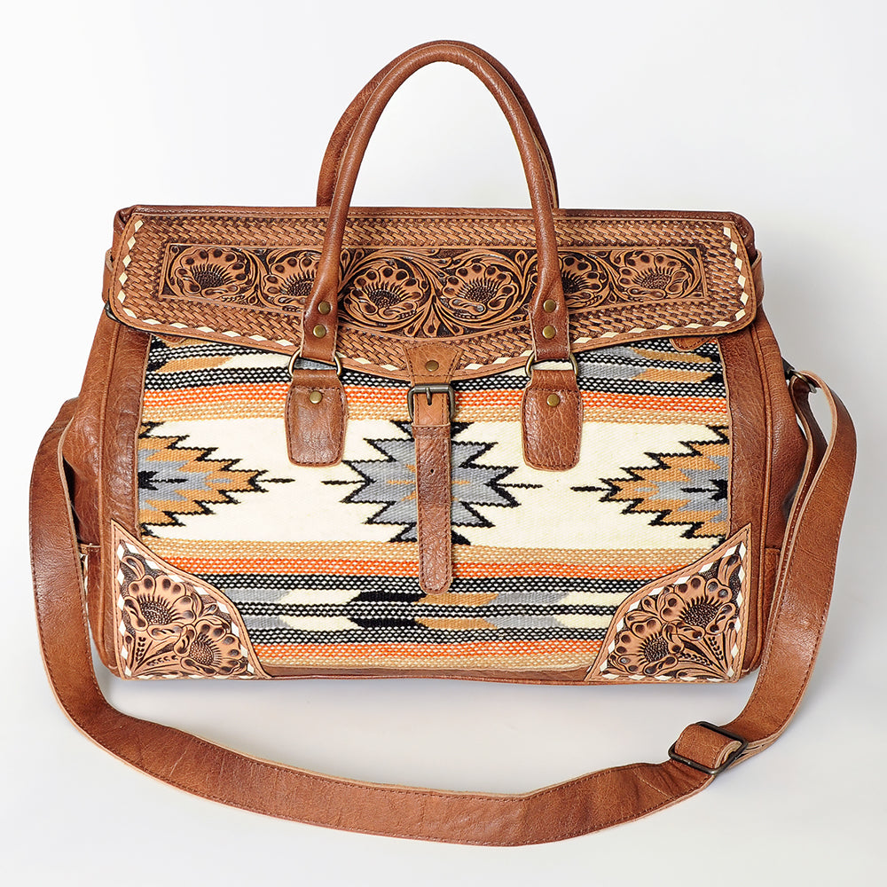 American Darling Duffel Saddle Blanket Hand Tooled Genuine Leather Western Women Bag | Handbag Duffle Weekend Travel Bags for