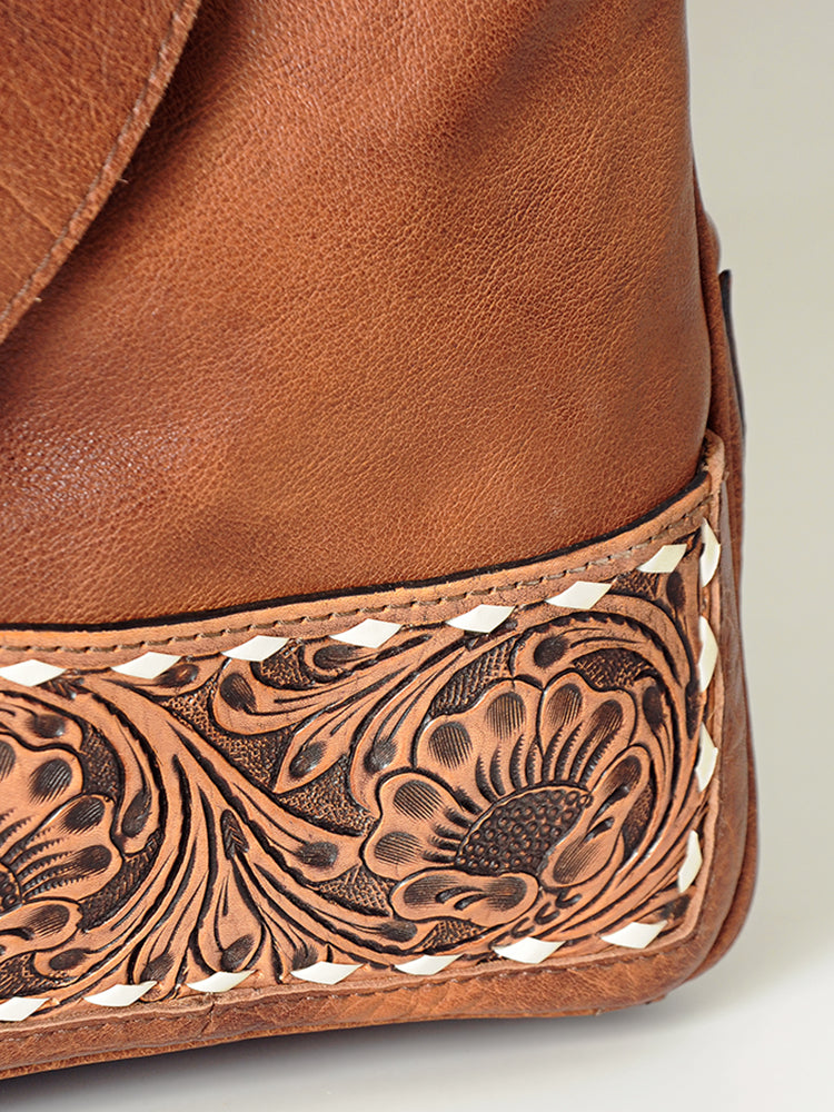 American Darling Duffel Bag Hand Tooled Floral Carved Hair-On Cowhide Genuine Vegetable Tanned Leather Travel Bag YKK Zipper