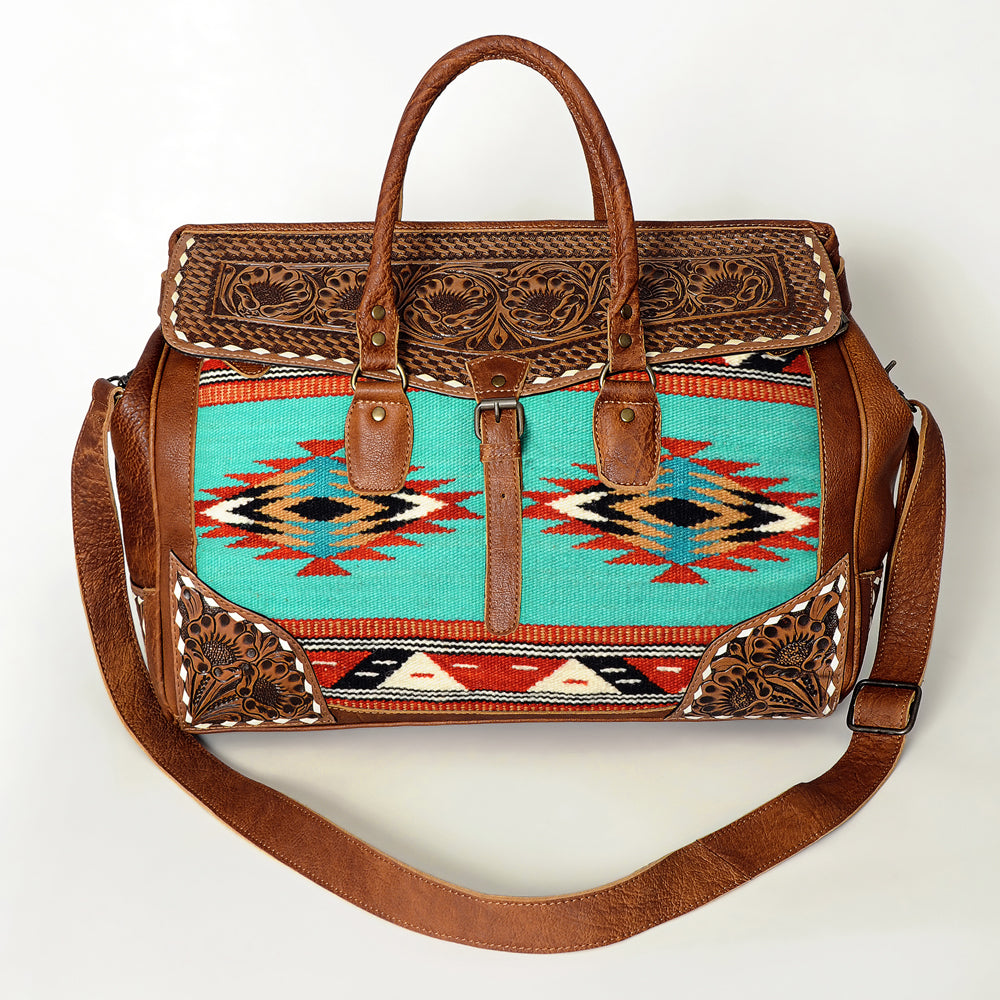 American Darling Duffel Saddle Blanket Hand Tooled Genuine Leather Western Women Bag | Handbag Duffle Weekend Travel Bags for