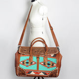 American Darling Duffel Saddle Blanket Hand Tooled Genuine Leather Western Women Bag | Handbag Duffle Weekend Travel Bags for