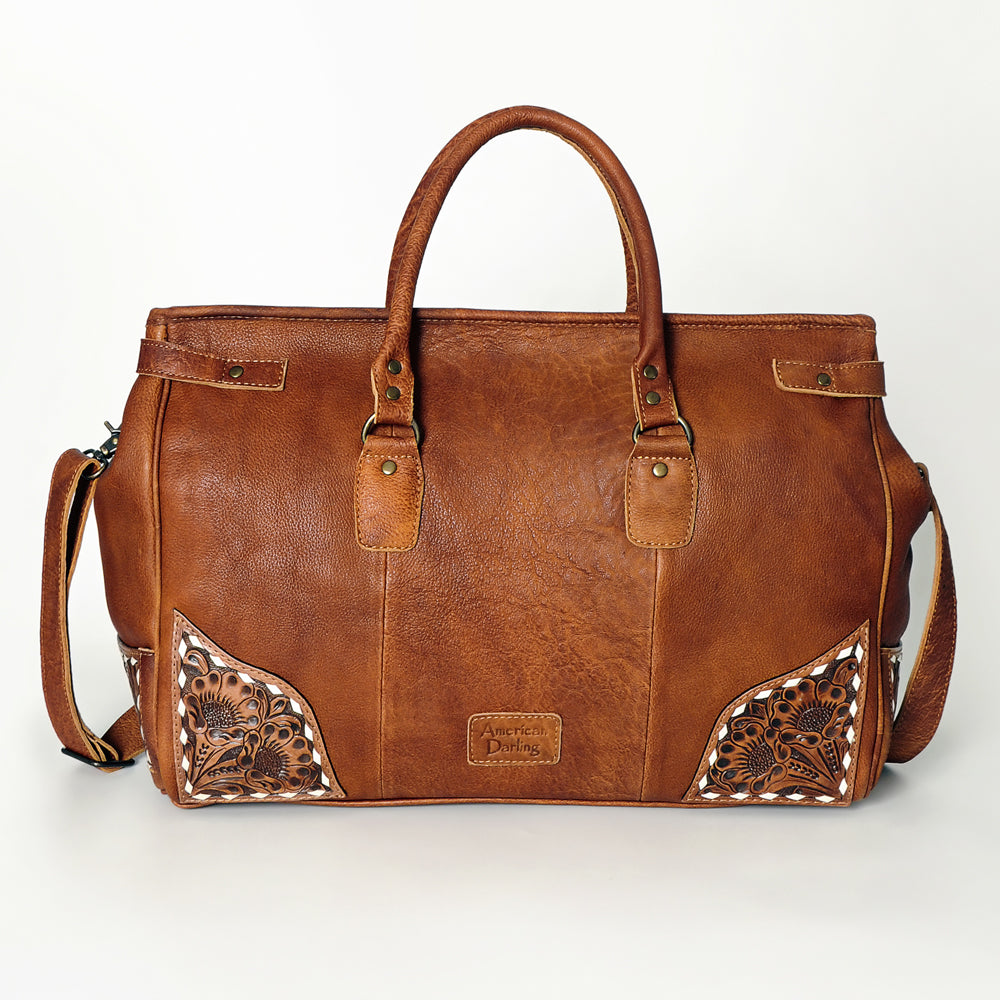 American Darling Duffel Saddle Blanket Hand Tooled Genuine Leather Western Women Bag | Handbag Duffle Weekend Travel Bags for