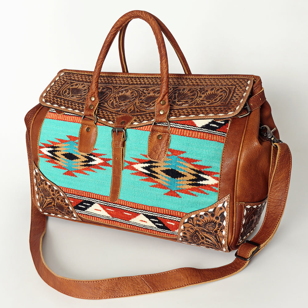 American Darling Duffel Saddle Blanket Hand Tooled Genuine Leather Western Women Bag | Handbag Duffle Weekend Travel Bags for
