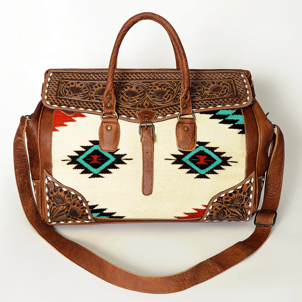 American Darling Duffel Saddle Blanket Hand Tooled Genuine Leather Western Women Bag | Handbag Duffle Weekend Travel Bags for