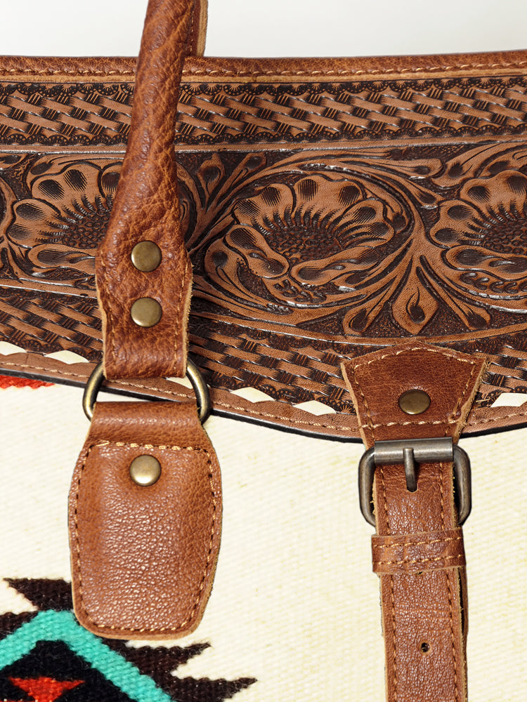 American Darling Duffel Saddle Blanket Hand Tooled Genuine Leather Western Women Bag | Handbag Duffle Weekend Travel Bags for