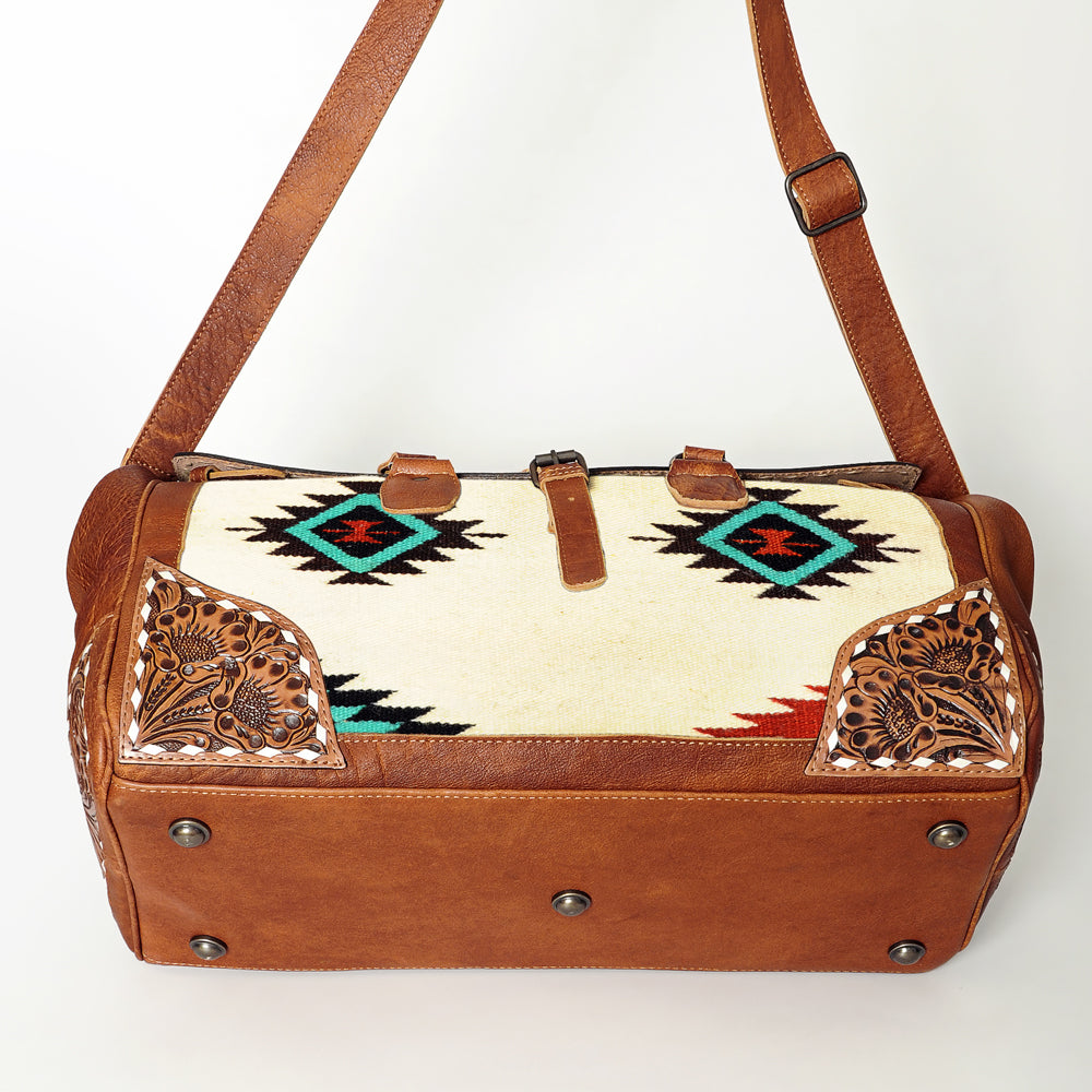 American Darling Duffel Saddle Blanket Hand Tooled Genuine Leather Western Women Bag | Handbag Duffle Weekend Travel Bags for