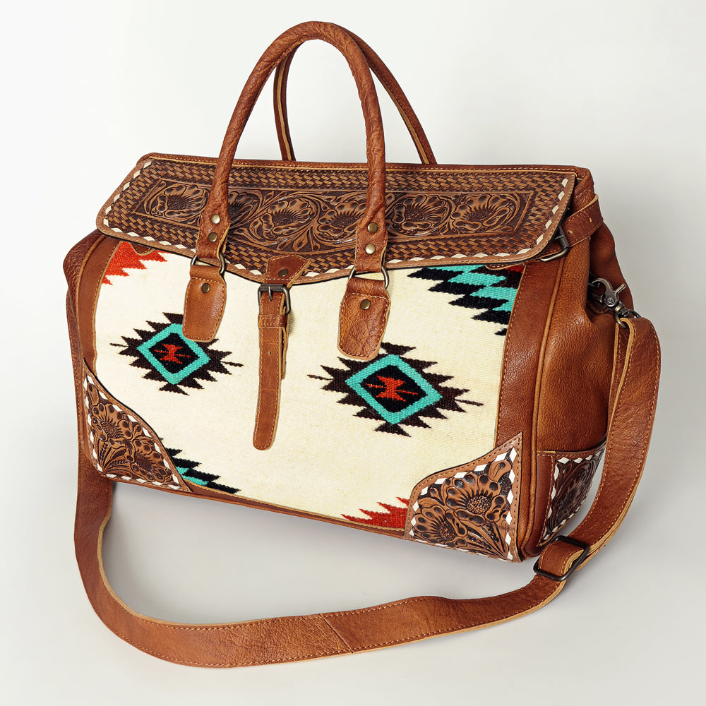 American Darling Duffel Saddle Blanket Hand Tooled Genuine Leather Western Women Bag | Handbag Duffle Weekend Travel Bags for