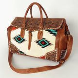 American Darling Duffel Saddle Blanket Hand Tooled Genuine Leather Western Women Bag | Handbag Duffle Weekend Travel Bags for