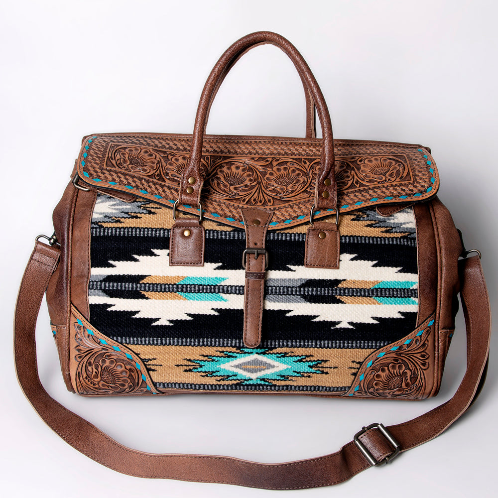 American Darling Duffel Saddle Blanket Hand Tooled Genuine Leather Western Women Bag | Handbag Duffle Weekend Travel Bags for