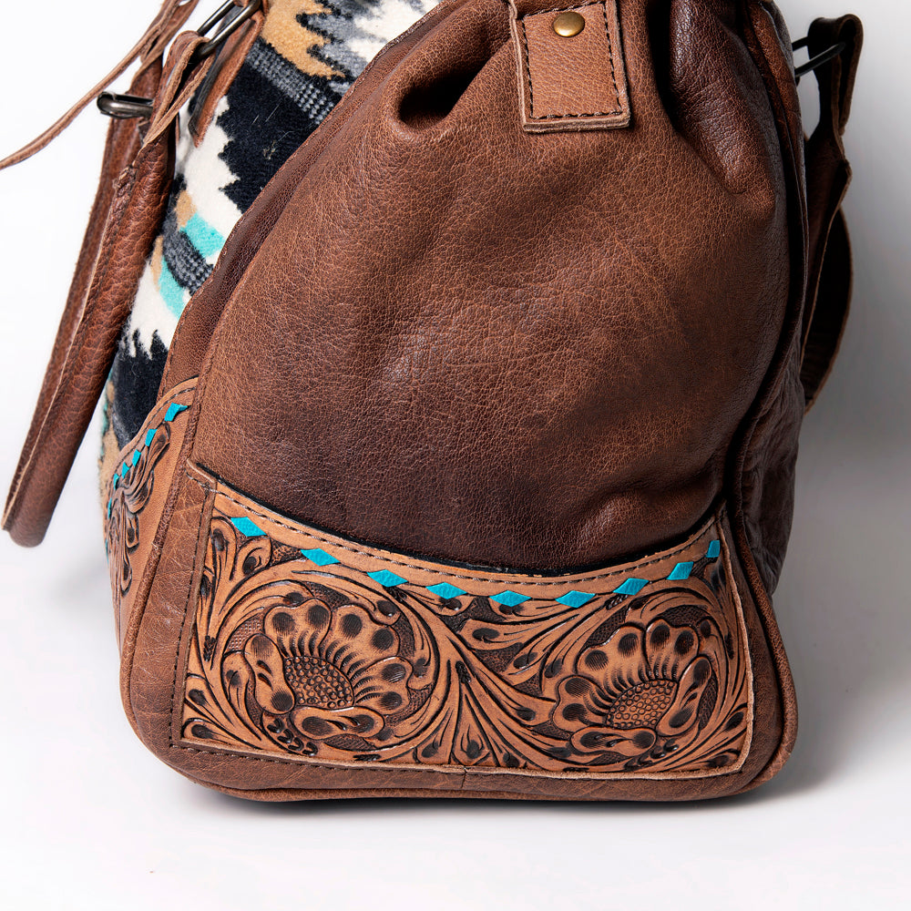 American Darling Duffel Saddle Blanket Hand Tooled Genuine Leather Western Women Bag | Handbag Duffle Weekend Travel Bags for