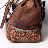 American Darling Duffel Saddle Blanket Hand Tooled Genuine Leather Western Women Bag | Handbag Duffle Weekend Travel Bags for