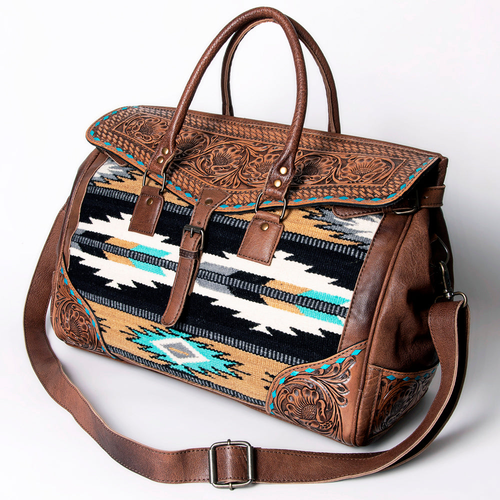 American Darling Duffel Saddle Blanket Hand Tooled Genuine Leather Western Women Bag | Handbag Duffle Weekend Travel Bags for