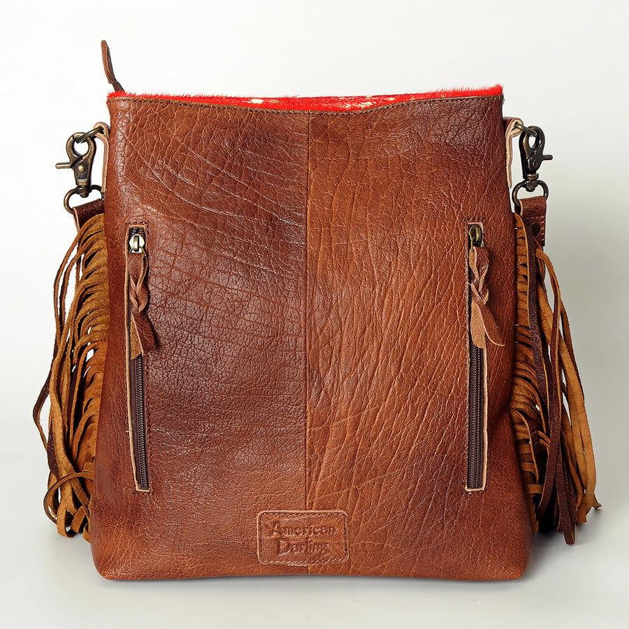American Darling Large Cross body Bag, Hand Tooled Vegetable-Tanned Leather, Western Fringed Handcrafted Crossbody Purse