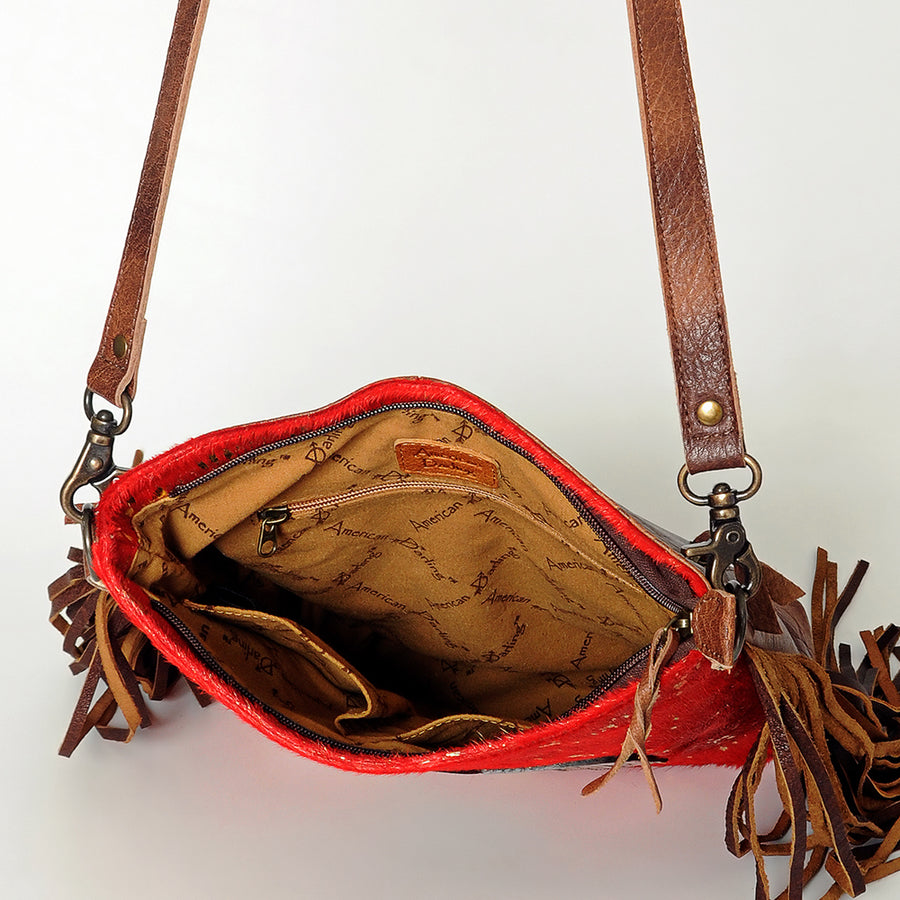 American Darling Large Cross body Bag, Hand Tooled Vegetable-Tanned Leather, Western Fringed Handcrafted Crossbody Purse