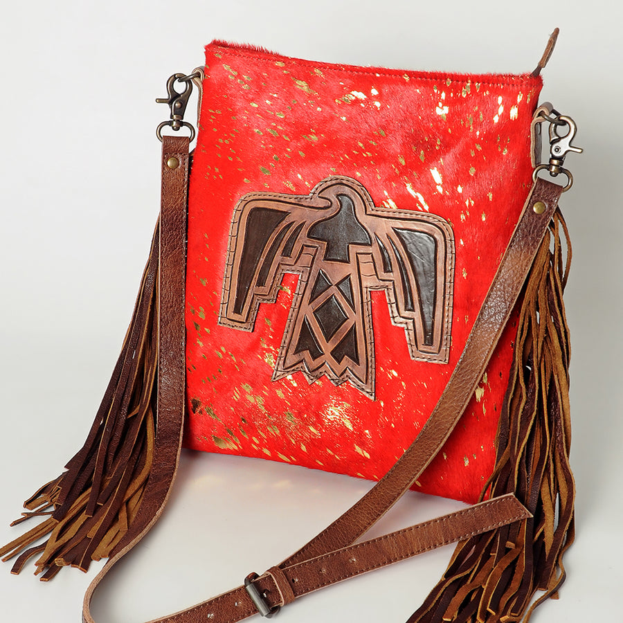 American Darling Western Leather Large Cross body Bag Hair-On Cowhide Fringed Purse - Uhorse
