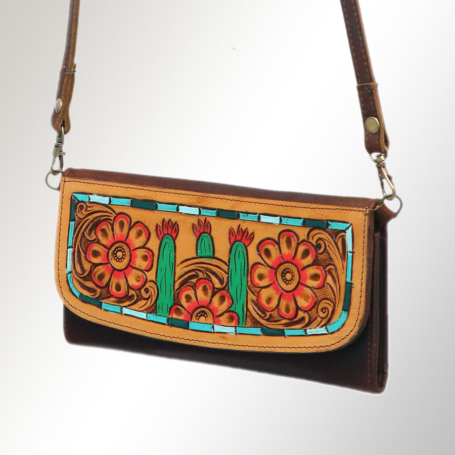 American Darling Hand Tooled Small Cross body Bag - Western Leather Wallet Purse - Uhorse