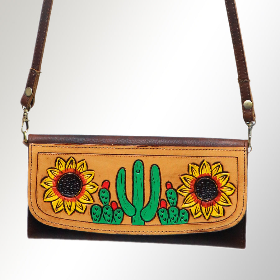 American Darling Wallet Hand Tooled Leather Clutch Vegetable Tanned Western Accessory 4in x 8in