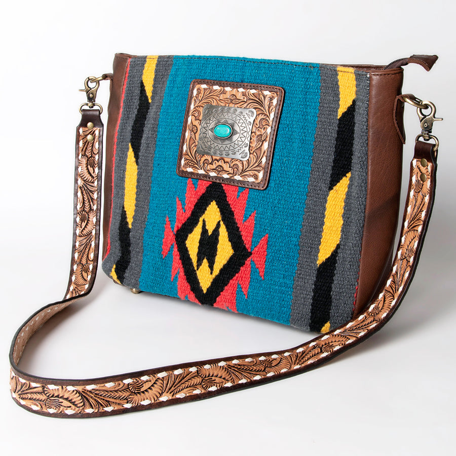 American Darling Large Cross body Bag Hand Woven Saddle Blanket Leather - Uhorse