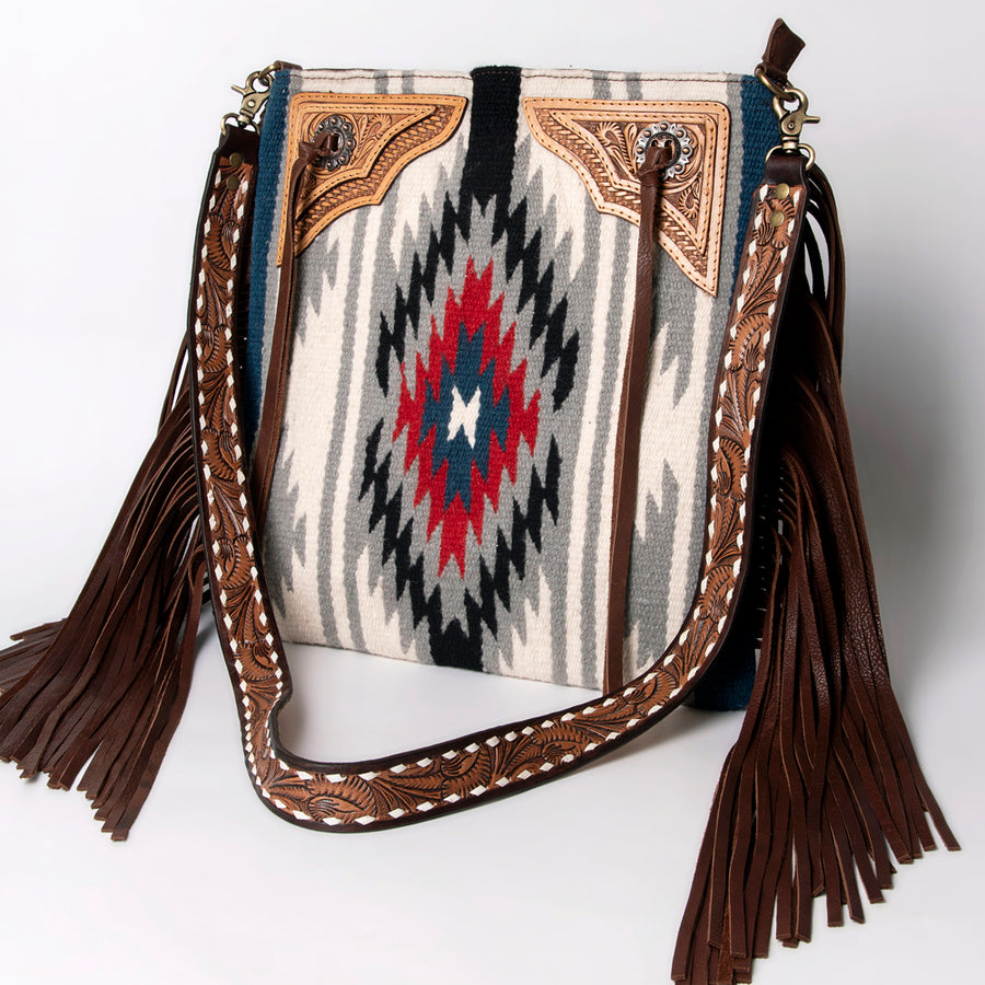 American Darling Fringed Hand Woven Saddle Blanket Large Cross body Bag - Uhorse