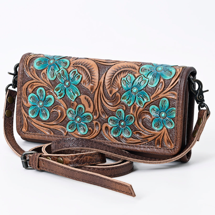 American Darling Hand Tooled Floral Leather Western Wallet Bag with YKK Zipper - Uhorse