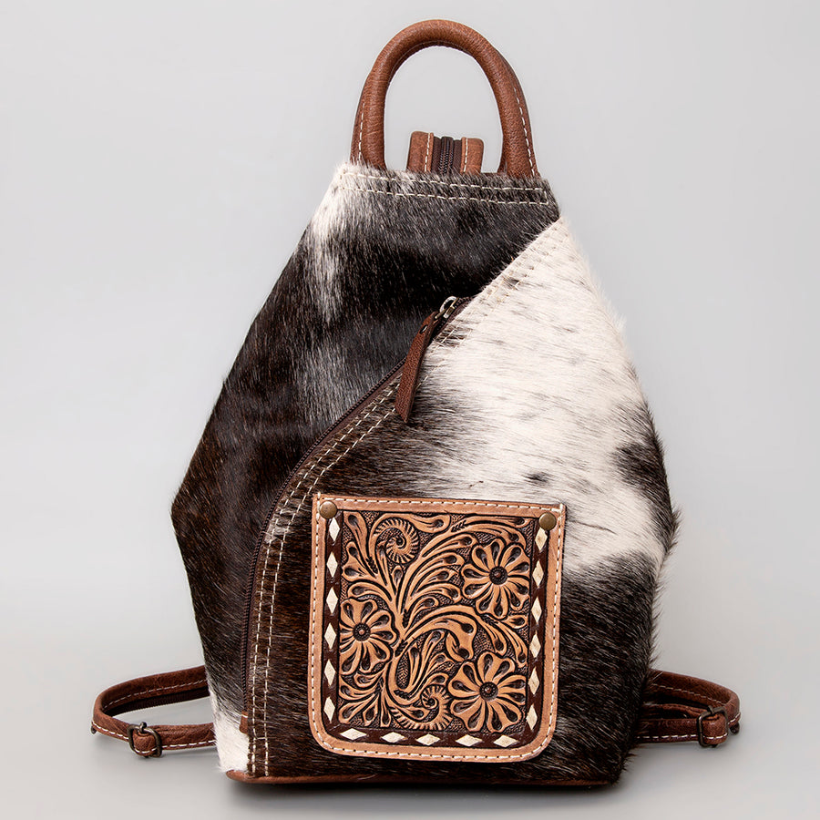 American Darling Backpack Genuine Leather Hand Tooled Floral Hair-On Cowhide Buck-Stitched 12in x 11in x 4in