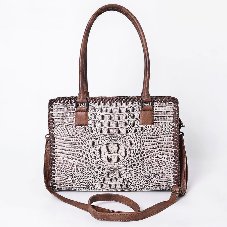 American Darling Tote Bag, Crocodile Embossed Genuine Leather, Braided Western Handbag for Women, Vegetable Tanned Leather