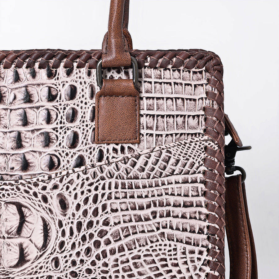 American Darling Tote Bag, Crocodile Embossed Genuine Leather, Braided Western Handbag for Women, Vegetable Tanned Leather