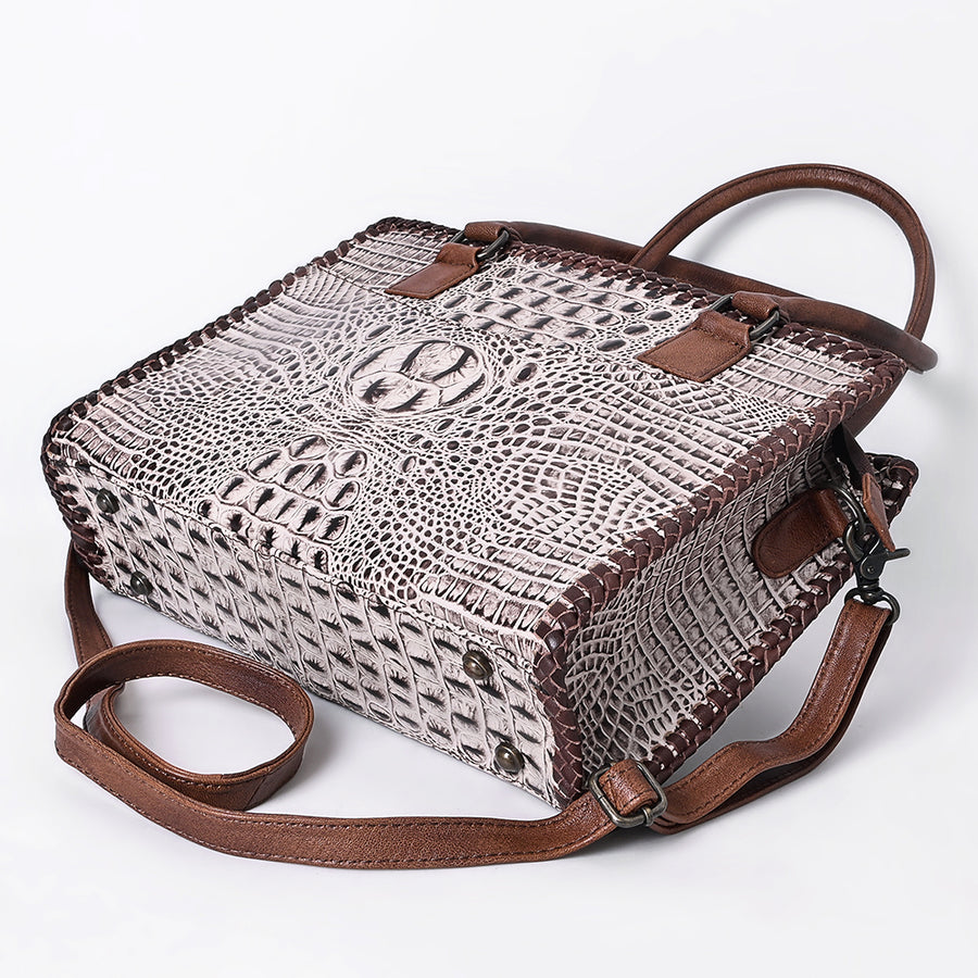 American Darling Tote Bag, Crocodile Embossed Genuine Leather, Braided Western Handbag for Women, Vegetable Tanned Leather