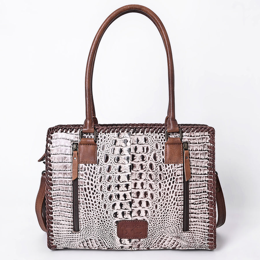 American Darling Tote Bag, Crocodile Embossed Genuine Leather, Braided Western Handbag for Women, Vegetable Tanned Leather