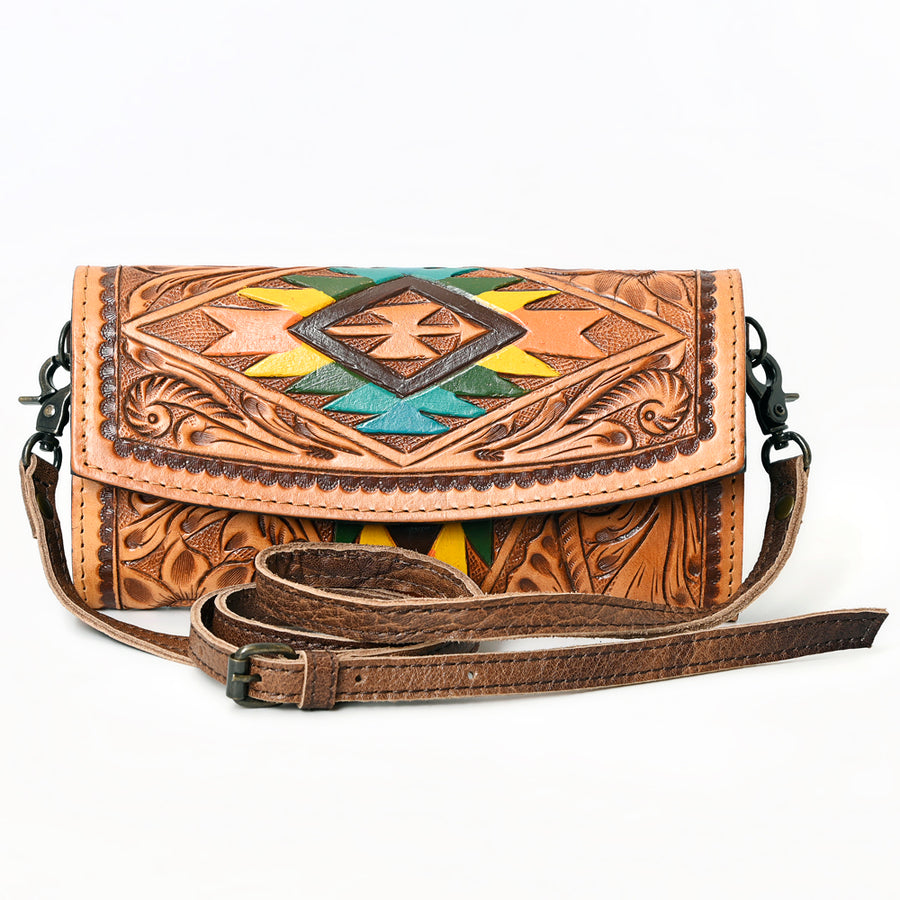 American Darling Wallet, Hand Tooled Genuine Vegetable-Tanned Leather, Western Handcrafted Tooled Crossbody Wallet for Women