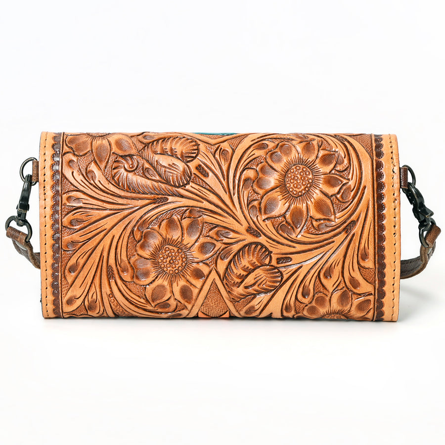 American Darling Wallet, Hand Tooled Genuine Vegetable-Tanned Leather, Western Handcrafted Tooled Crossbody Wallet for Women