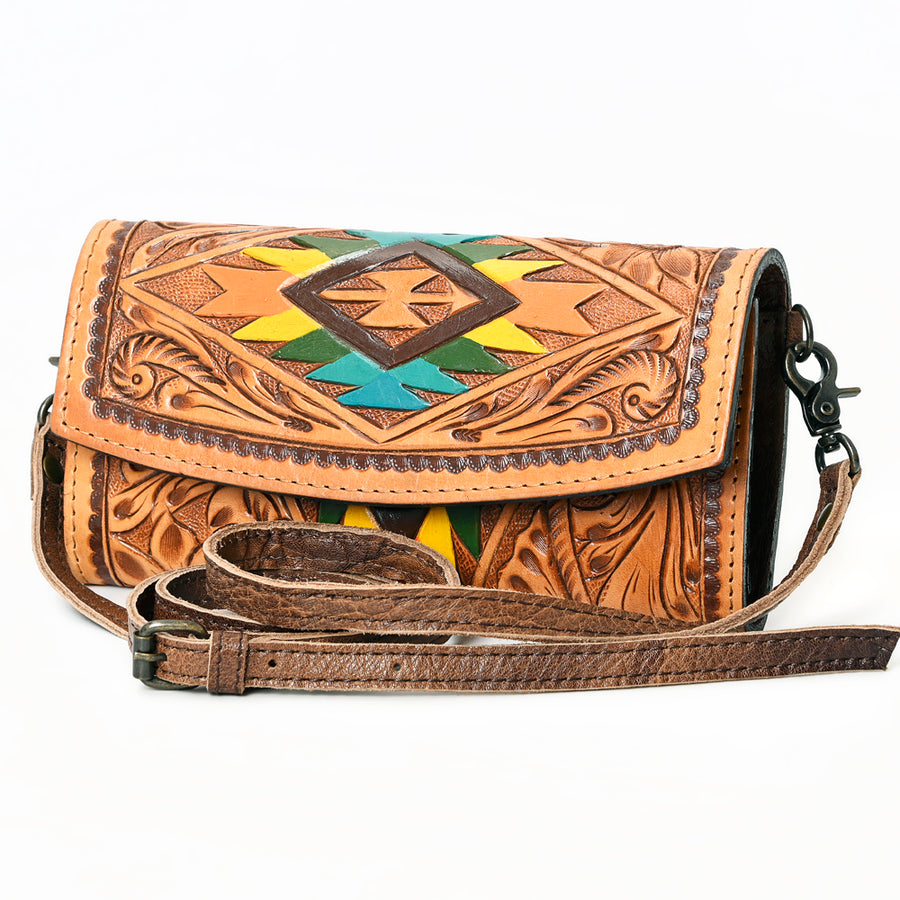 American Darling Hand Tooled Leather Wallet | Western Tooled Crossbody Wallet - Uhorse