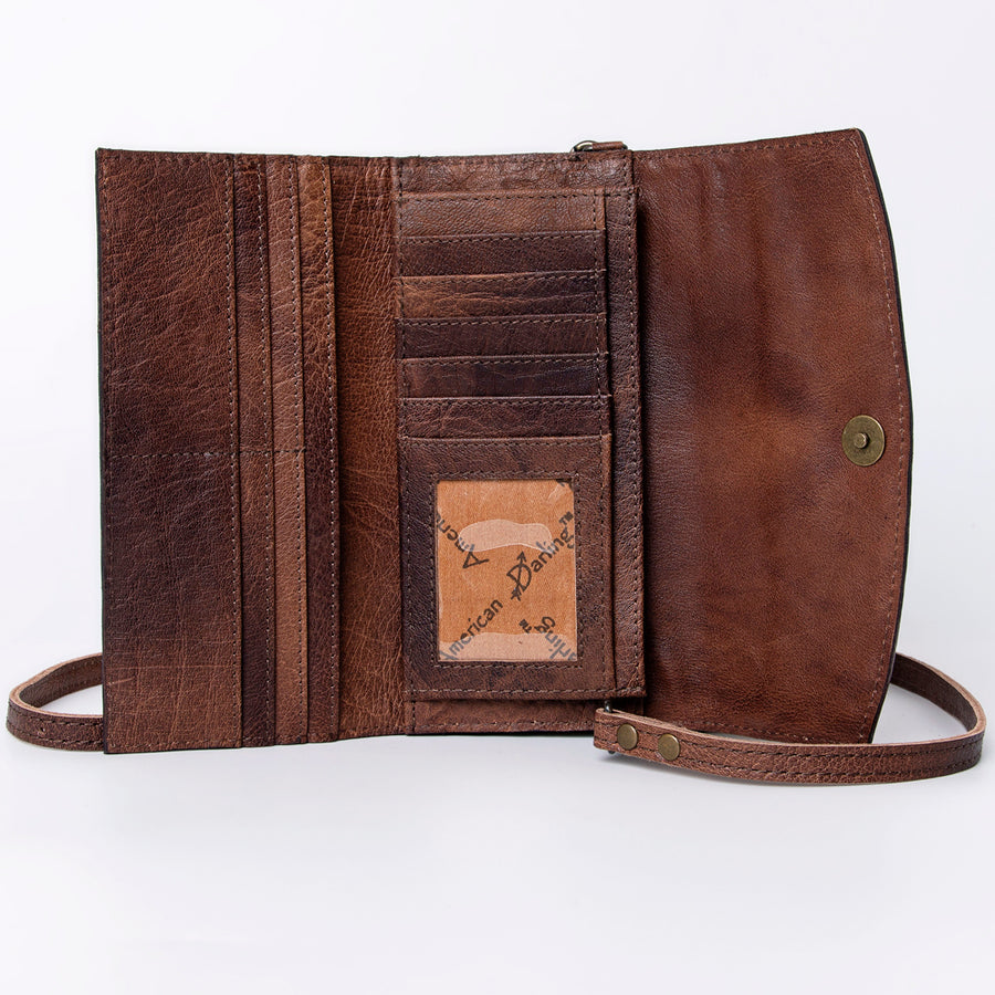 American Darling Wallet, Hand Tooled Genuine Vegetable-Tanned Leather, Western Handcrafted Tooled Crossbody Wallet for Women