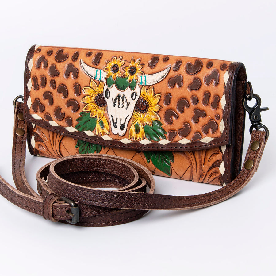 American Darling Hand Tooled Leather Wallet | Western Tooled Crossbody Wallet - Uhorse