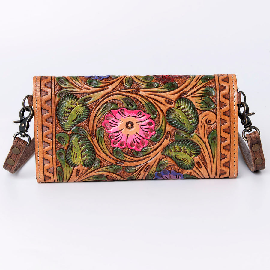 American Darling Wallet, Hand Tooled Genuine Vegetable-Tanned Leather, Western Handcrafted Tooled Crossbody Wallet for Women