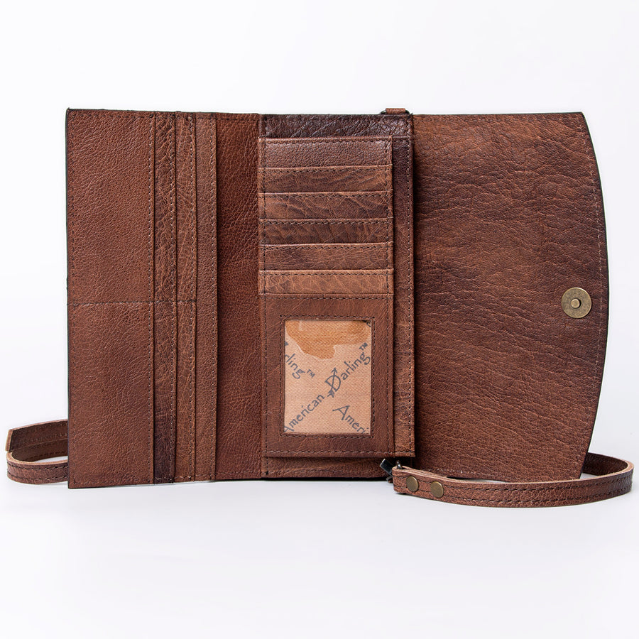 American Darling Wallet, Hand Tooled Genuine Vegetable-Tanned Leather, Western Handcrafted Tooled Crossbody Wallet for Women