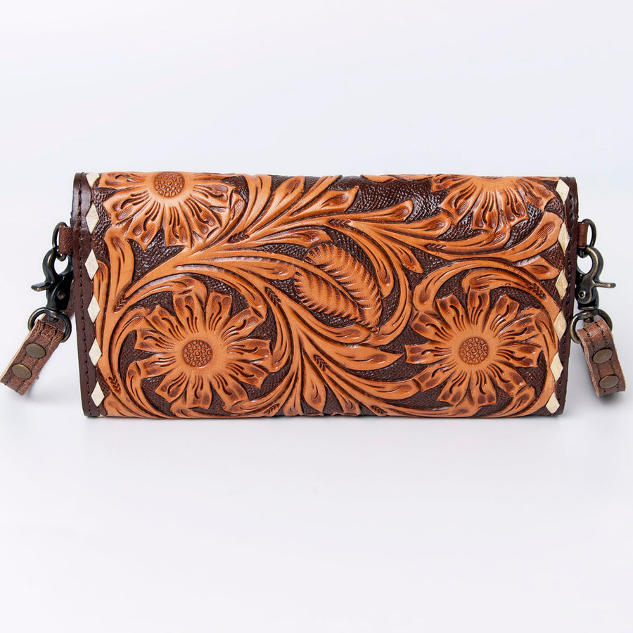 American Darling Wallet, Hand Tooled Genuine Vegetable-Tanned Leather, Western Handcrafted Tooled Crossbody Wallet for Women