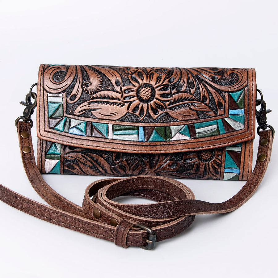 American Darling Wallet, Hand Tooled Genuine Vegetable-Tanned Leather, Western Handcrafted Tooled Crossbody Wallet for Women
